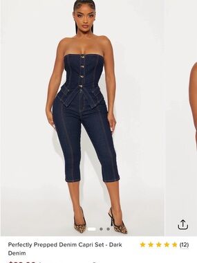 Dark Denim Strapless Corset Capri Two Piece Set